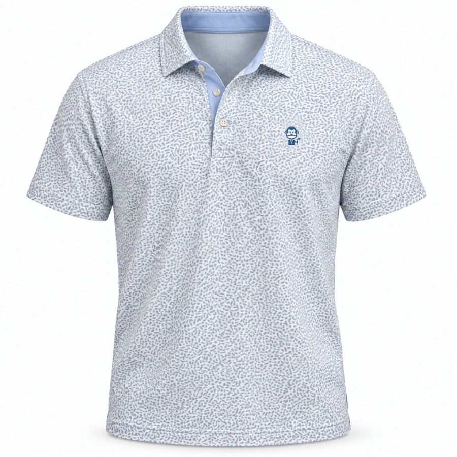 Drop 001 polo — club print with the tuxedo monkey at the chest
